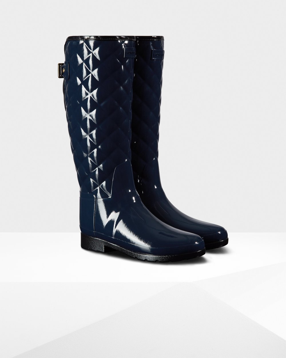 Womens Hunter Refined Adjustable Quilted Gloss - Tall Rain Boots Navy - 0136-TRCLW